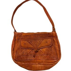 Vintage Leather Crossbody Shoulder Bag Hand Tooled Camel Desert Scene